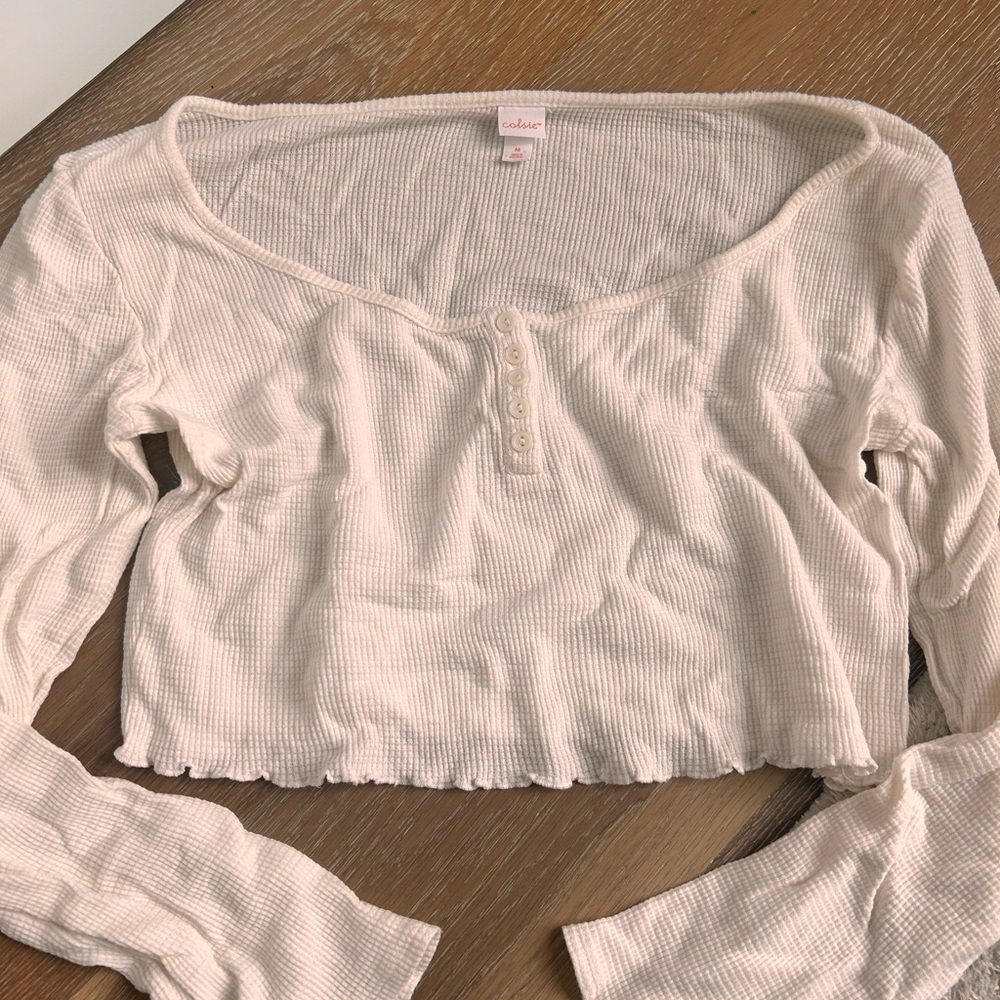 White Ribbed Crop Long Sleeve